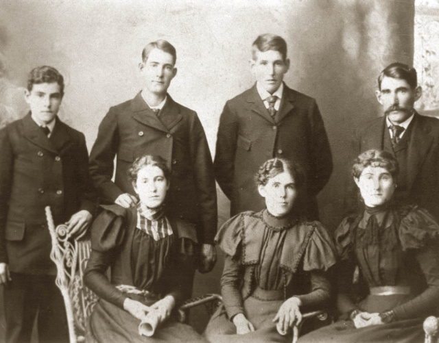 photo: children of John Thomas Ferrel Ist and Martha Susan Costley. back row: Frank, George, Charles and Will. Front row: :Dolly, Nellie and Carrie. photo: children of John Thomas Ferrel Ist and Martha Susan Costley. back row: Frank, George, Charles and Will. Front row: :Dolly, Nellie and Carrie.