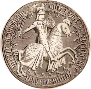 1 image: midievel coin of mounted knight in armour. 1 image: midievel coin of mounted knight in armour.